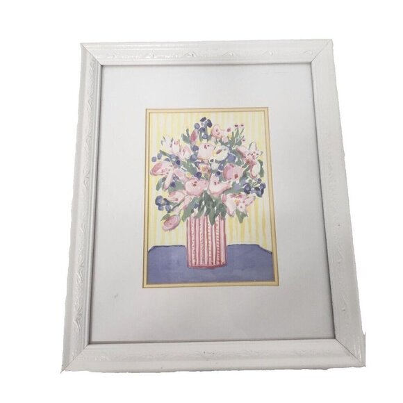 VTG Flower In Vase Still Life Art Print Framed Wall Hanging Cottagecore Decor - Picture 1 of 7
